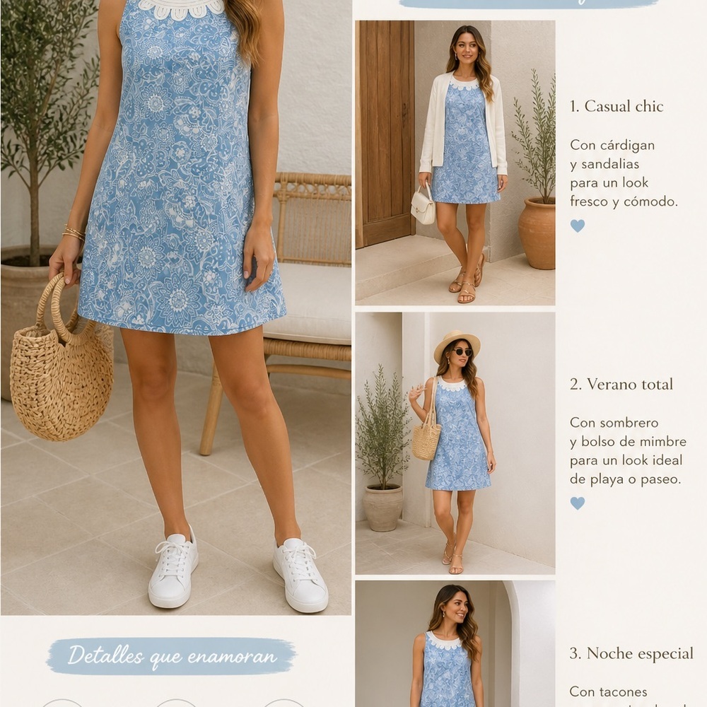 LOFT Blue Lace Sleeveless A-Line Dress with White Trim - Picture 2 of 4